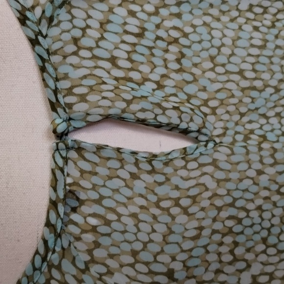 CAbi Blouse 602 Size Medium Pebble Blue Green Print Sheer Flowy Shirt Sleeve - Picture 6 of 12